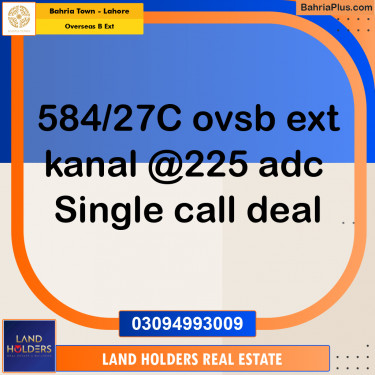 1 Kanal Residential Plot for Sale in Overseas B Ext -  Bahria Town, Lahore - (BP-315981)
