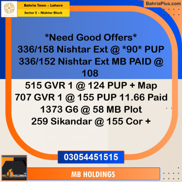 5 Marla Residential Plot for Sale in Sector E - Nishtar Block -  Bahria Town, Lahore - (BP-315989)