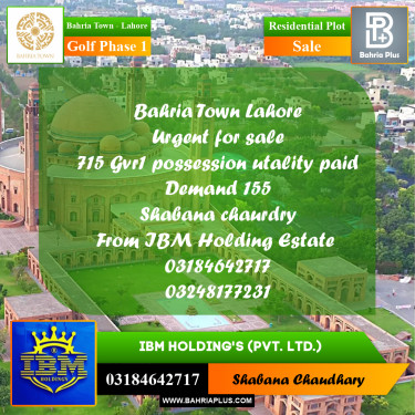 10 Marla Residential Plot for Sale in Golf Phase 1 -  Bahria Town, Lahore - (BP-316149)