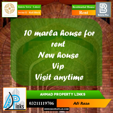 10 Marla Residential House for Rent in Sector E - Rafi Block -  Bahria Town, Lahore - (BP-316310)