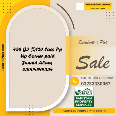10 Marla Residential Plot for Sale in Phase 4 - G3 Block -  Bahria Orchard, Lahore - (BP-316324)