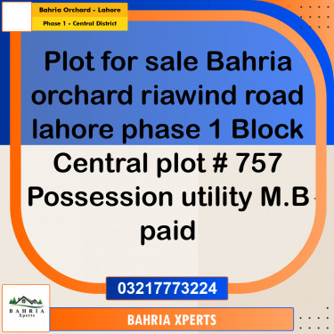 10 Marla Residential Plot for Sale in Phase 1 - Central District -  Bahria Orchard, Lahore - (BP-316330)