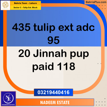 Residential Plot for Sale in Sector C - Tulip Ext. Block -  Bahria Town, Lahore - (BP-316342)