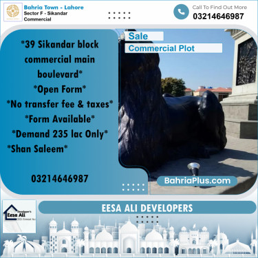 5 Marla Commercial Plot for Sale in Sector F - Sikandar Commercial -  Bahria Town, Lahore - (BP-316344)