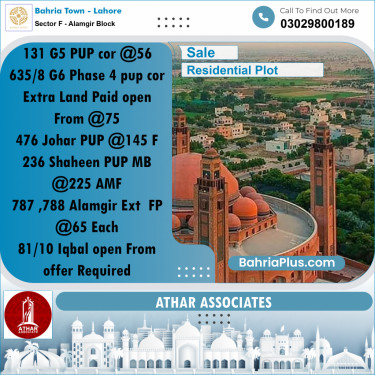 5 Marla Residential Plot for Sale in Sector F - Alamgir Block -  Bahria Town, Lahore - (BP-316365)