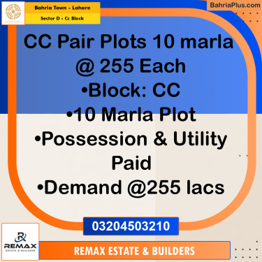 10 Marla Residential Plot for Sale in Sector D - CC Block -  Bahria Town, Lahore - (BP-316414)