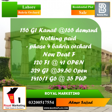 Residential Plot for Sale in Bahria Orchard, Lahore - (BP-316460)