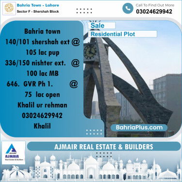 5 Marla Residential Plot for Sale in Sector F - Shershah Block -  Bahria Town, Lahore - (BP-316467)
