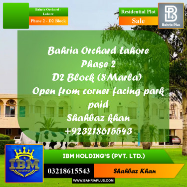 8 Marla Residential Plot for Sale in Phase 2 - D2 Block -  Bahria Orchard, Lahore - (BP-316499)