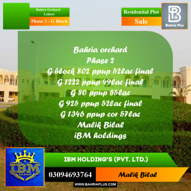 5 Marla Residential Plot for Sale in Phase 2 - G Block -  Bahria Orchard, Lahore - (BP-316501)
