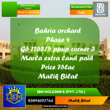 10 Marla Residential Plot for Sale in Phase 4 - G6 Block -  Bahria Orchard, Lahore - (BP-316507)
