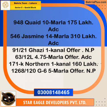 10 Marla Residential Plot for Sale in Sector E - Quaid Block -  Bahria Town, Lahore - (BP-316535)