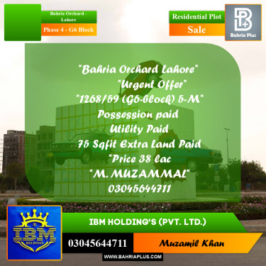 5 Marla Residential Plot for Sale in Phase 4 - G6 Block -  Bahria Orchard, Lahore - (BP-316536)