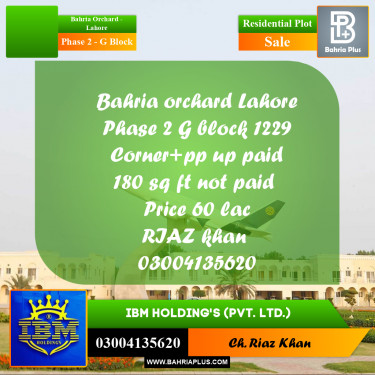 7 Marla Residential Plot for Sale in Phase 2 - G Block -  Bahria Orchard, Lahore - (BP-316609)