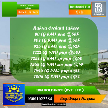 5 Marla Residential Plot for Sale in Phase 2 - G Block -  Bahria Orchard, Lahore - (BP-316673)