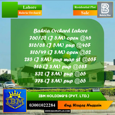 8 Marla Residential Plot for Sale in Bahria Orchard, Lahore - (BP-316688)