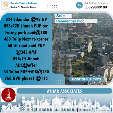10 Marla Residential Plot for Sale in Sector F - Sikander Block -  Bahria Town, Lahore - (BP-316696)