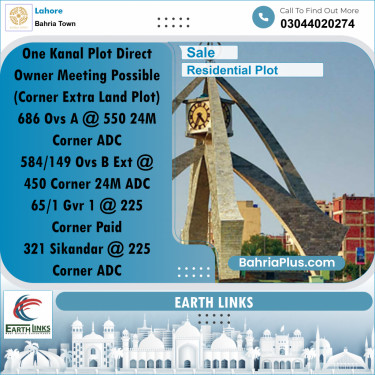 1 Kanal Residential Plot for Sale in Bahria Town, Lahore - (BP-316740)