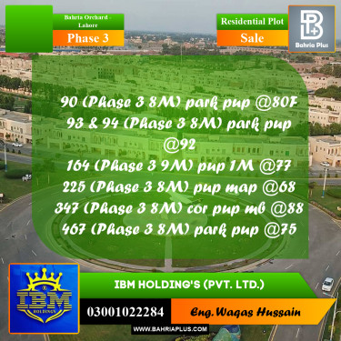 8 Marla Residential Plot for Sale in Phase 3 -  Bahria Orchard, Lahore - (BP-316818)