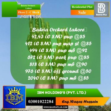 8 Marla Residential Plot for Sale in Phase 2 - C Block -  Bahria Orchard, Lahore - (BP-316821)