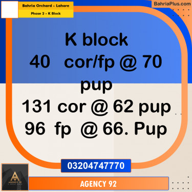 5 Marla Residential Plot for Sale in Phase 2 - K Block -  Bahria Orchard, Lahore - (BP-316828)