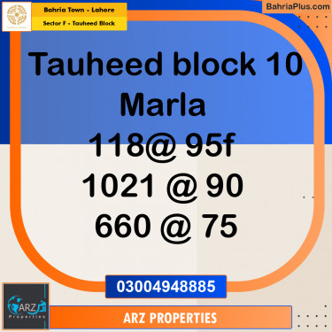 Residential Plot for Sale in Sector F - Tauheed Block -  Bahria Town, Lahore - (BP-316901)