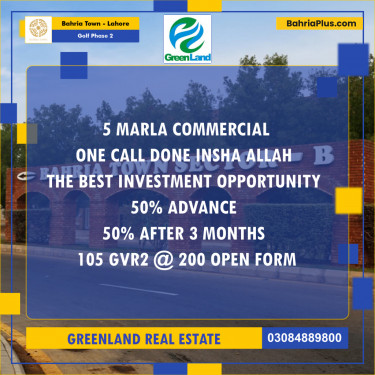 5 Marla Residential Plot for Sale in Golf Phase 2 -  Bahria Town, Lahore - (BP-316934)
