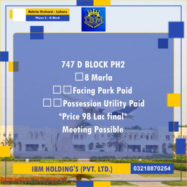 8 Marla Residential Plot for Sale in Phase 2 - D Block -  Bahria Orchard, Lahore - (BP-316949)
