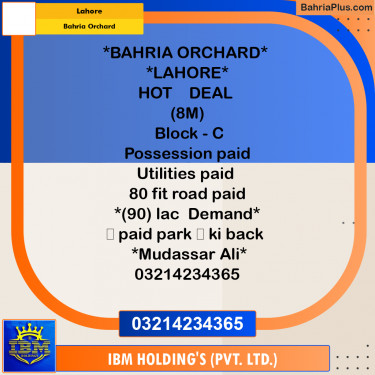 Residential Plot for Sale in Bahria Orchard, Lahore - (BP-317018)