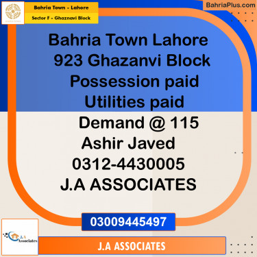 10 Marla Residential Plot for Sale in Sector F - Ghaznavi Block -  Bahria Town, Lahore - (BP-317169)