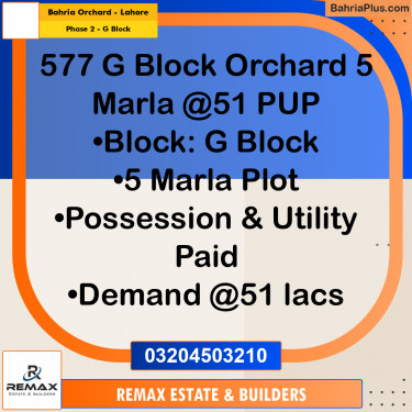 5 Marla Residential Plot for Sale in Phase 2 - G Block -  Bahria Orchard, Lahore - (BP-317206)