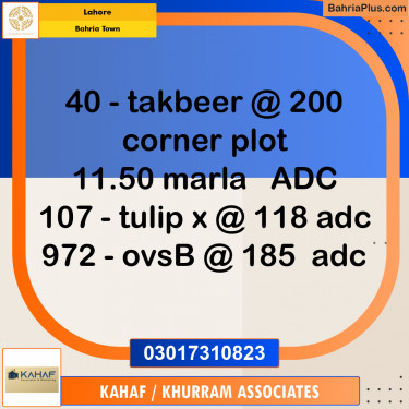 Residential Plot for Sale in Bahria Town, Lahore - (BP-317210)