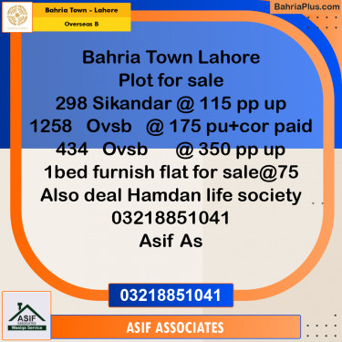12 Marla Residential Plot for Sale in Overseas B -  Bahria Town, Lahore - (BP-317218)