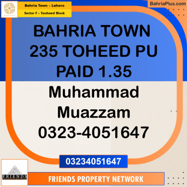 10 Marla Residential Plot for Sale in Sector F - Tauheed Block -  Bahria Town, Lahore - (BP-317229)