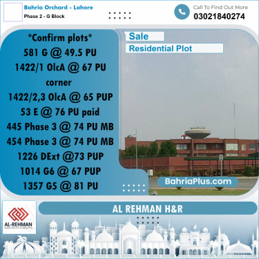 5 Marla Residential Plot for Sale in Phase 2 - G Block -  Bahria Orchard, Lahore - (BP-317284)