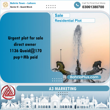 10 Marla Residential Plot for Sale in Sector E - Quaid Block -  Bahria Town, Lahore - (BP-317289)