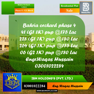 1 Kanal Residential Plot for Sale in Phase 4 - G1 Block -  Bahria Orchard, Lahore - (BP-317307)