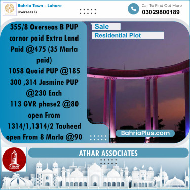 20 Marla Residential Plot for Sale in Overseas B -  Bahria Town, Lahore - (BP-317320)