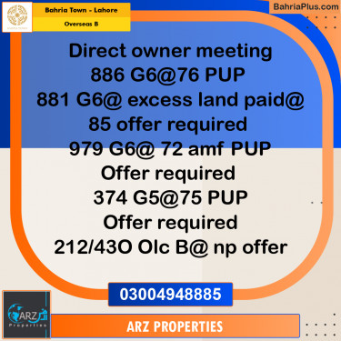 Residential Plot for Sale in Overseas B -  Bahria Town, Lahore - (BP-317345)