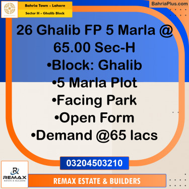 5 Marla Residential Plot for Sale in Sector H - Ghalib Block -  Bahria Town, Lahore - (BP-317359)