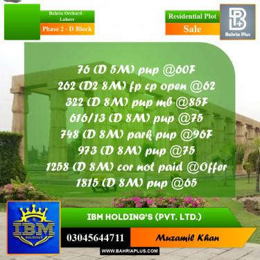 5 Marla Residential Plot for Sale in Phase 2 - D Block -  Bahria Orchard, Lahore - (BP-317389)