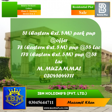 5 Marla Residential Plot for Sale in Phase 1 - Eastern District Ext. I -  Bahria Orchard, Lahore - (BP-317392)