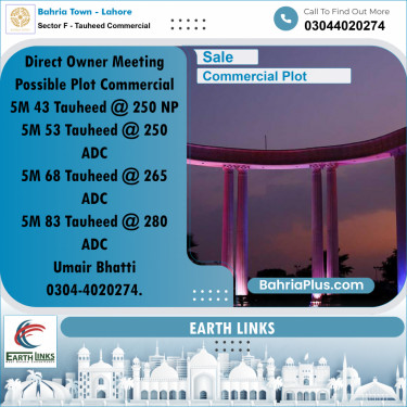 5 Marla Commercial Plot for Sale in Sector F - Tauheed Commercial -  Bahria Town, Lahore - (BP-317395)