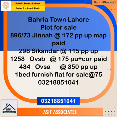 10 Marla Residential Plot for Sale in Sector E - Jinnah Block -  Bahria Town, Lahore - (BP-317401)