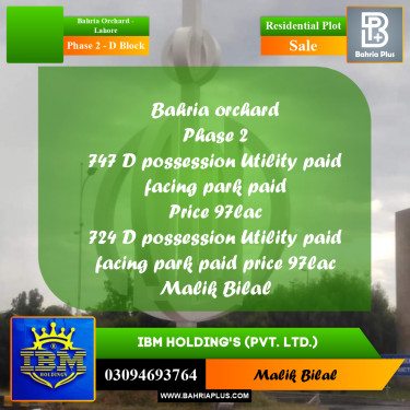 8 Marla Residential Plot for Sale in Phase 2 - D Block -  Bahria Orchard, Lahore - (BP-317474)