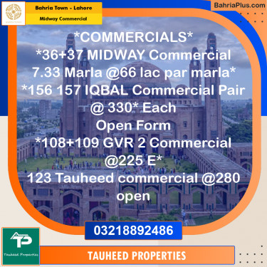 7.33 Marla Commercial Plot for Sale in Midway Commercial -  Bahria Town, Lahore - (BP-317482)