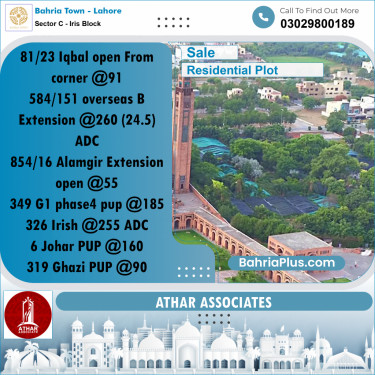 20 Marla Residential Plot for Sale in Sector C - Iris Block -  Bahria Town, Lahore - (BP-317510)