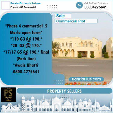 5 Marla Commercial Plot for Sale in Phase 4 - G3 Commercial -  Bahria Orchard, Lahore - (BP-317603)