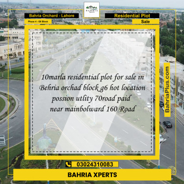 10 Marla Residential Plot for Sale in Phase 4 - G6 Block -  Bahria Orchard, Lahore - (BP-317650)