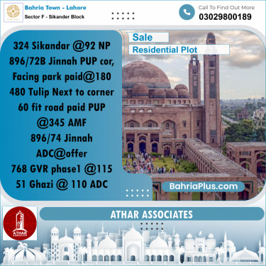 10 Marla Residential Plot for Sale in Sector F - Sikander Block -  Bahria Town, Lahore - (BP-317797)